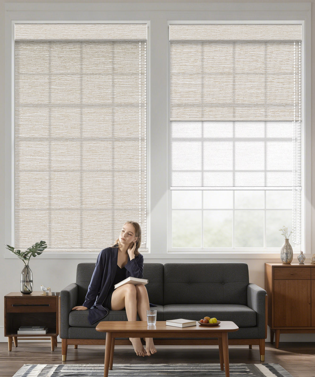 Manual Corded Dual Roller Shades, Light Filtering & Sheer