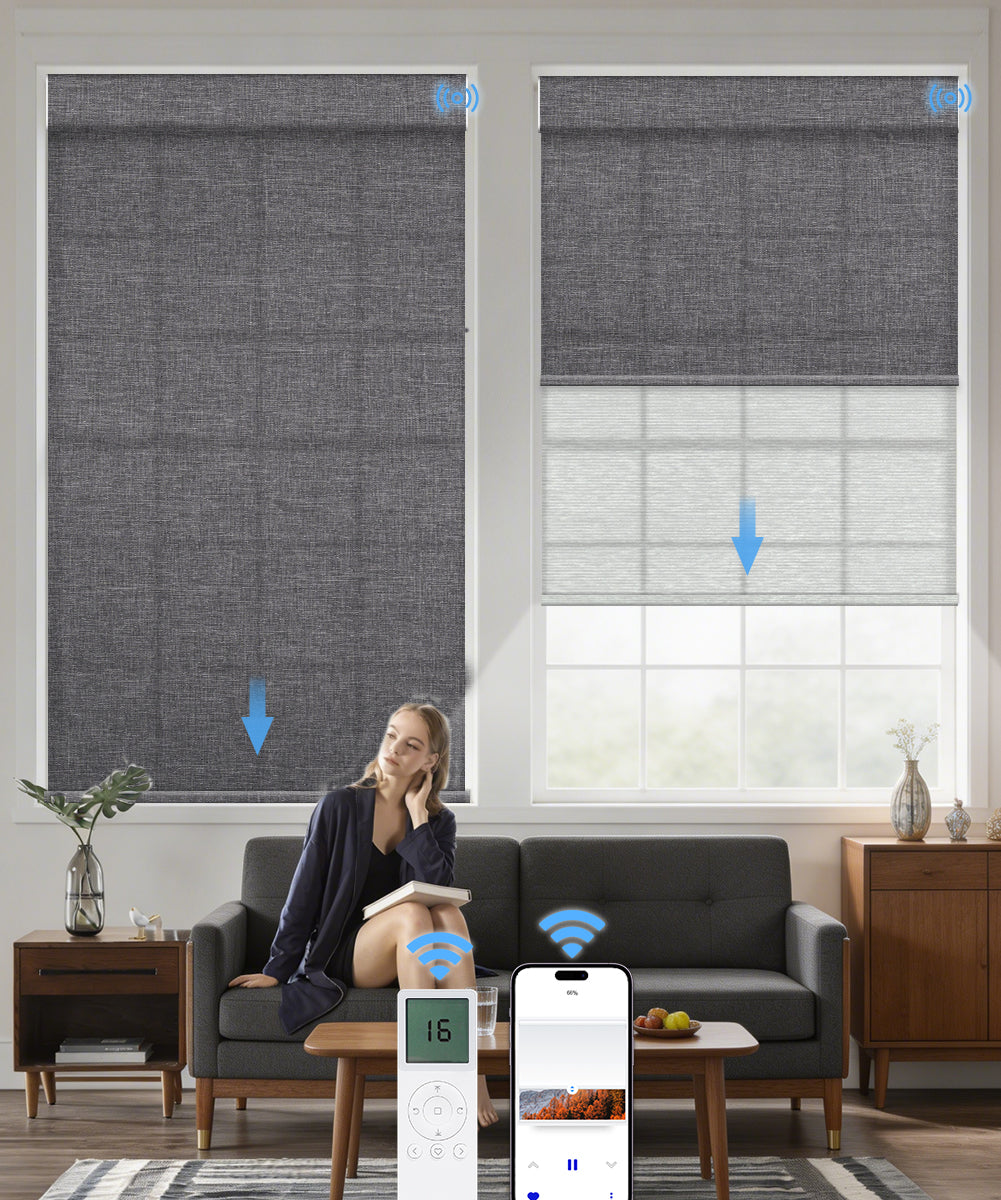 Motorized Dual Roller Shades, Light Filtering & Sheer