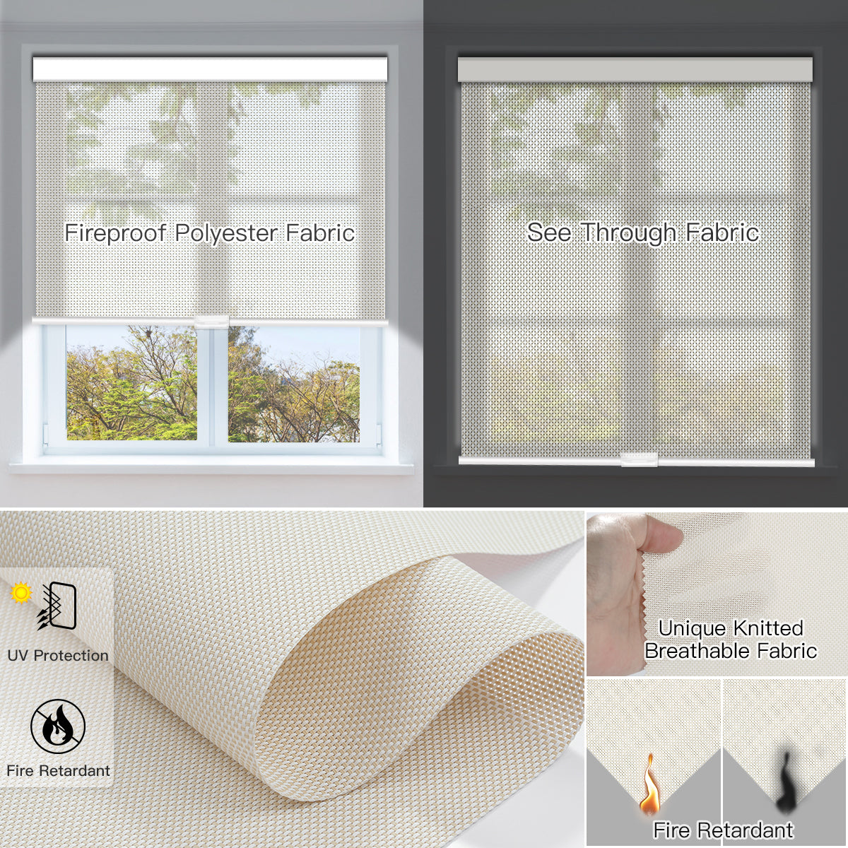 Manual Cordless Light Filtering Roller Shade - Fireproof Fabric