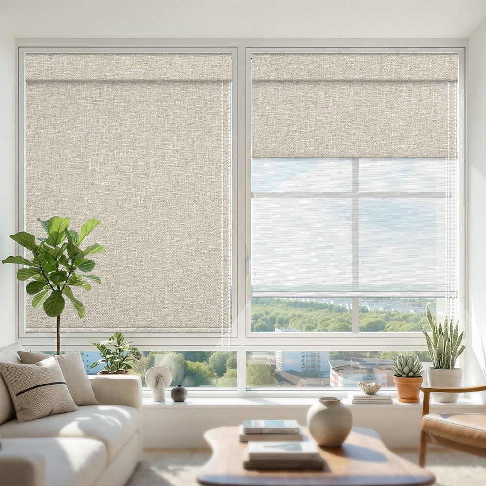 Manual Corded Dual Roller Shades, Blackout & Sheer, Custom Size