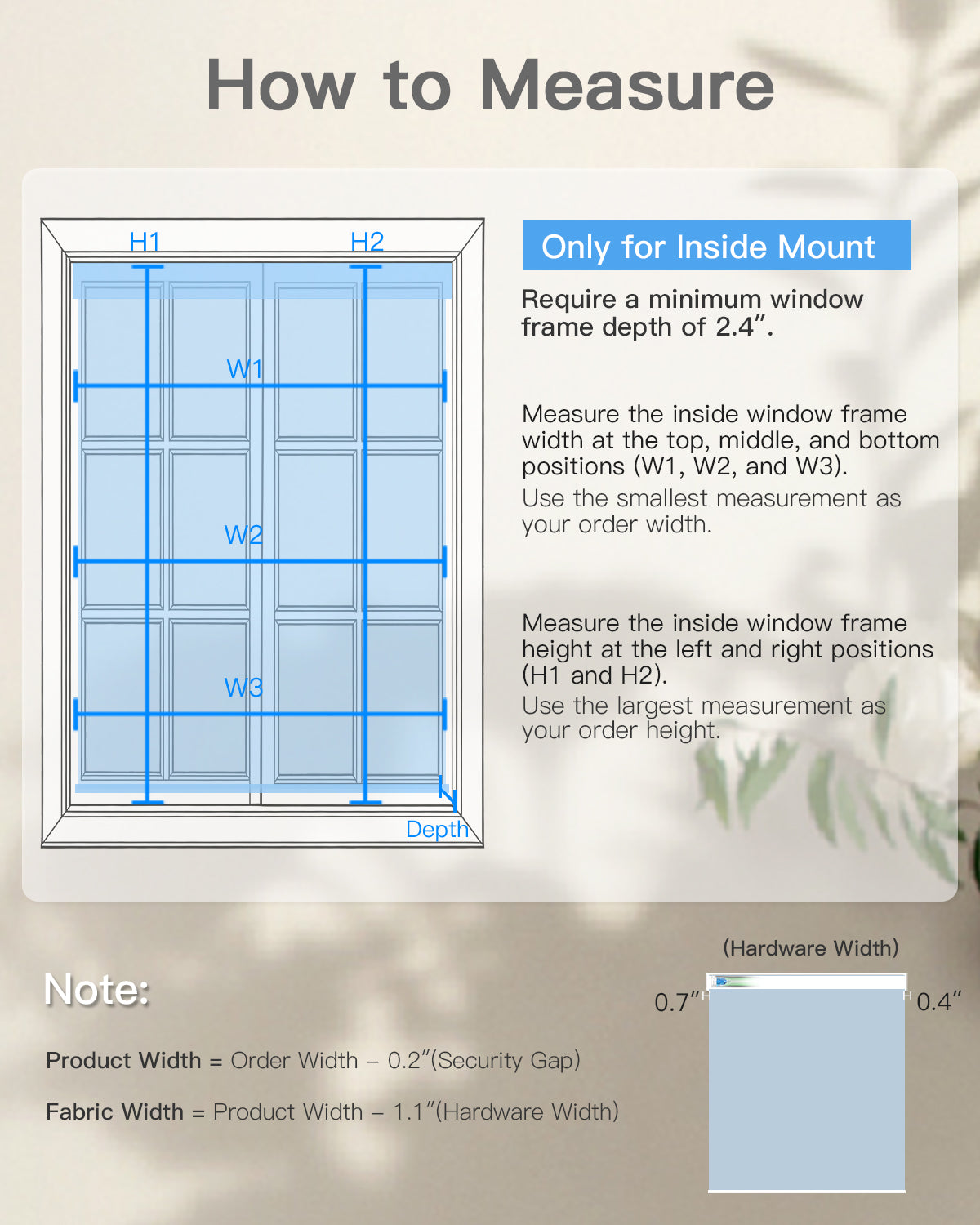 No-Drill Motorized Light Filtering Roller Shades - How to Measure
