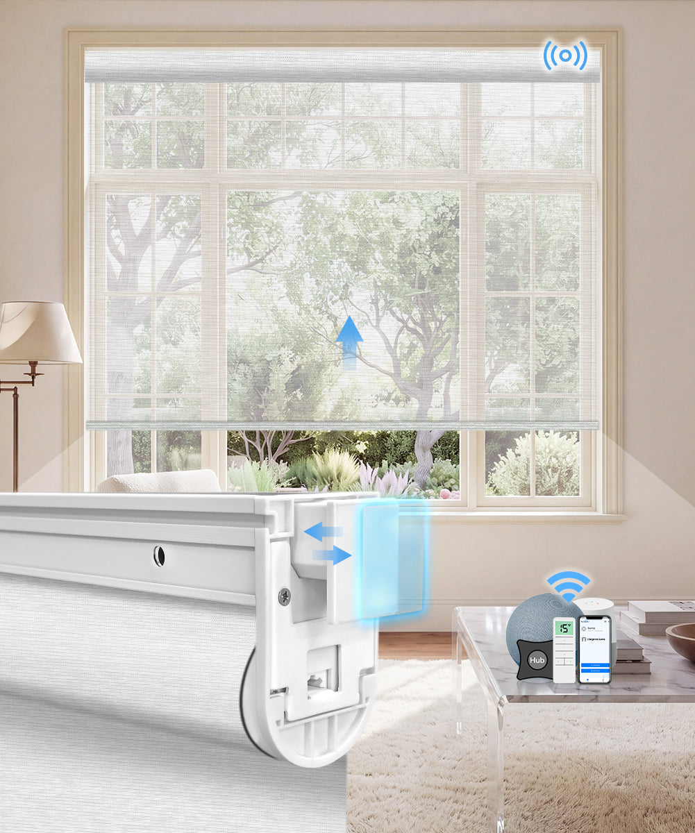 No-Drill Motorized Light Filtering Roller Shades - Sheer White