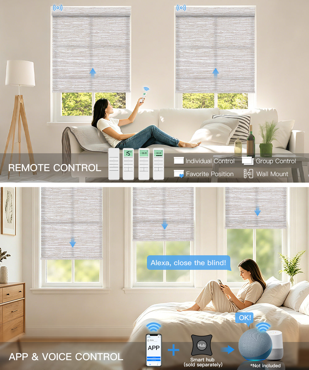No-Drill Motorized Light Filtering Roller Shades - Smart Control