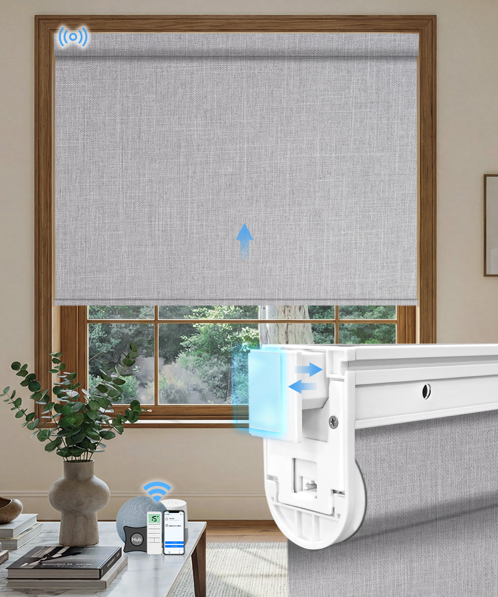 No-drill Motorized Blackout Roller Shade - Fabric Light Grey