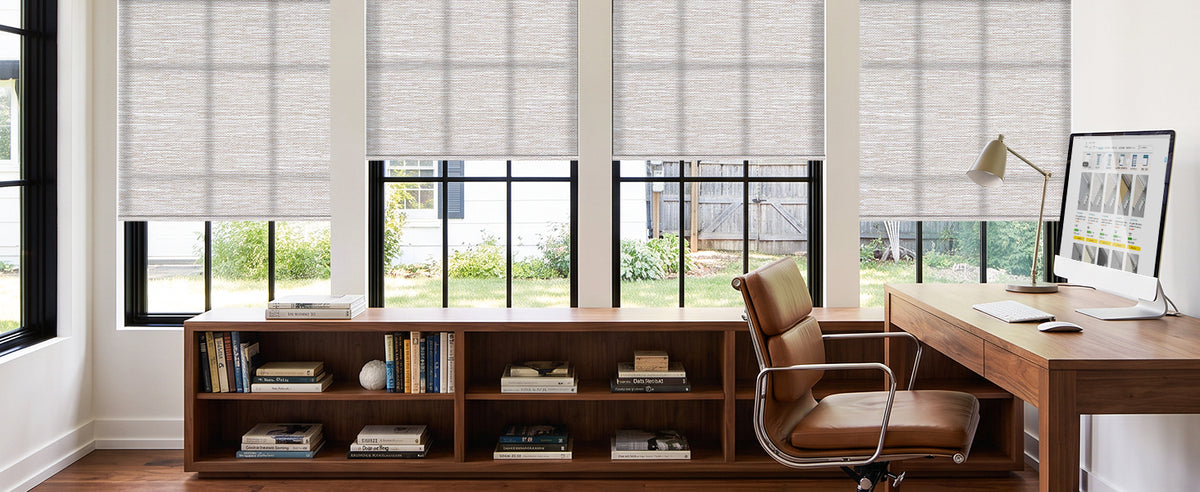 No Drill Motorized Light Filtering Roller Shades - Texture Light Coffee