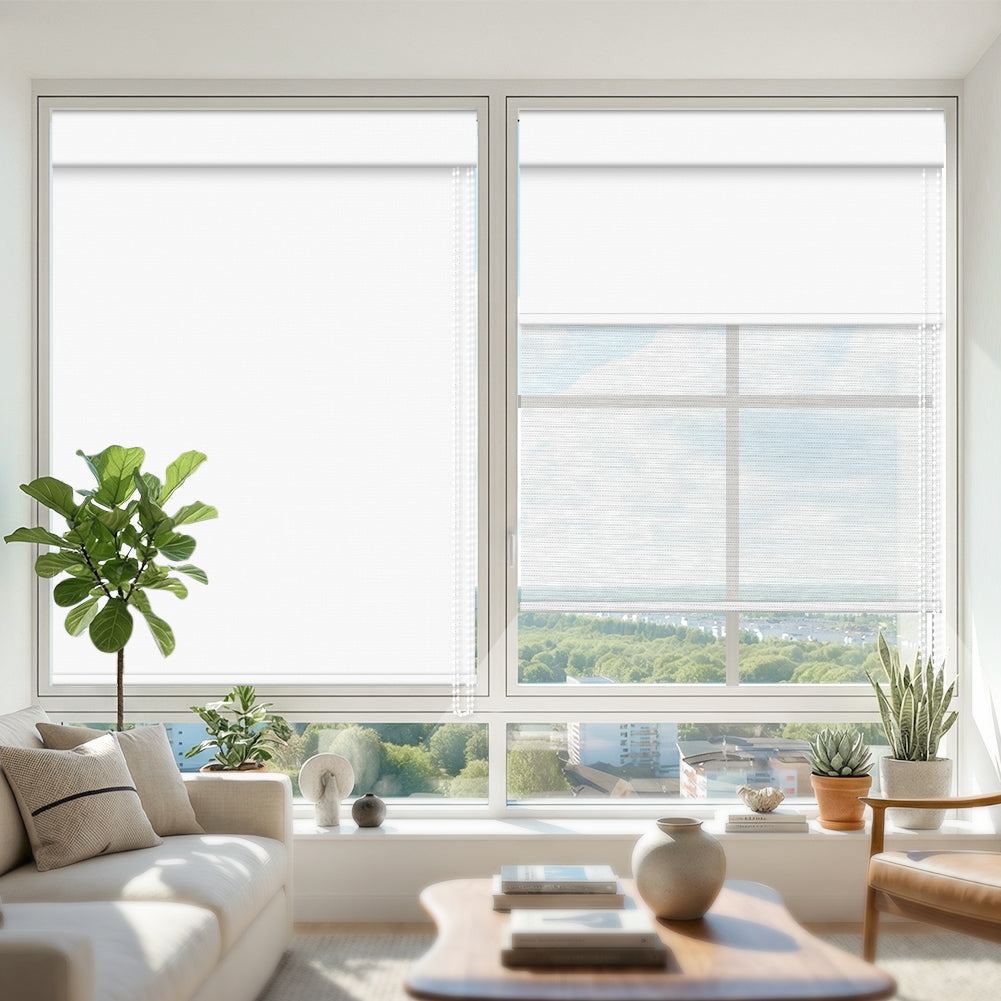 Manual Corded Dual Roller Shades, Blackout & Sheer, Custom Size