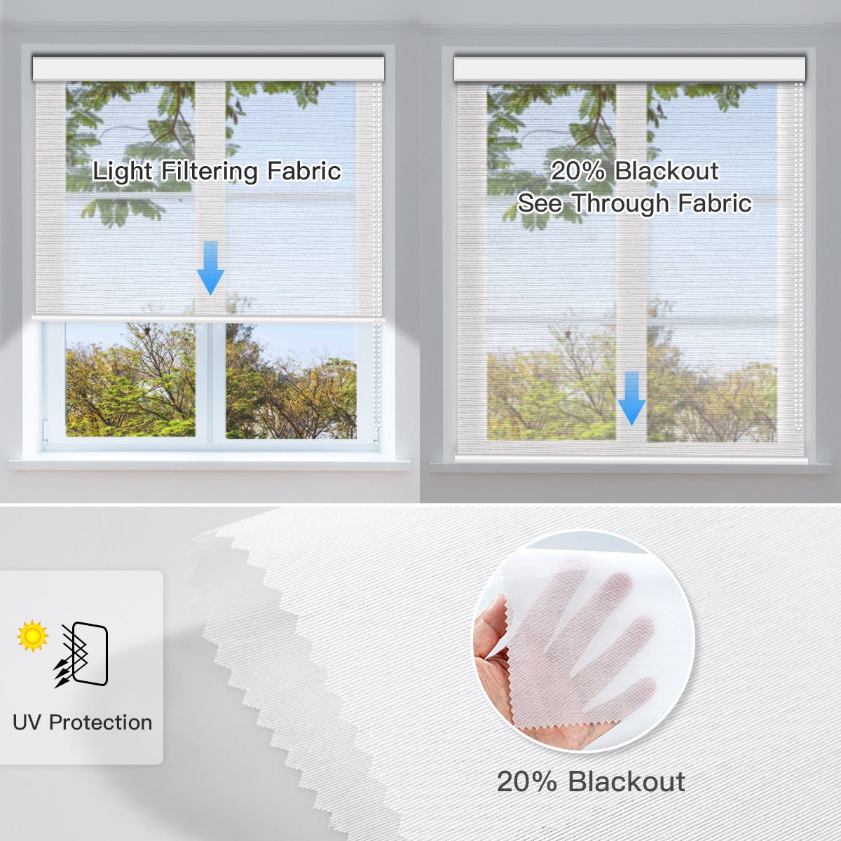 Manual Corded Light Filtering Roller Shades - Sheer White - Tokblind official