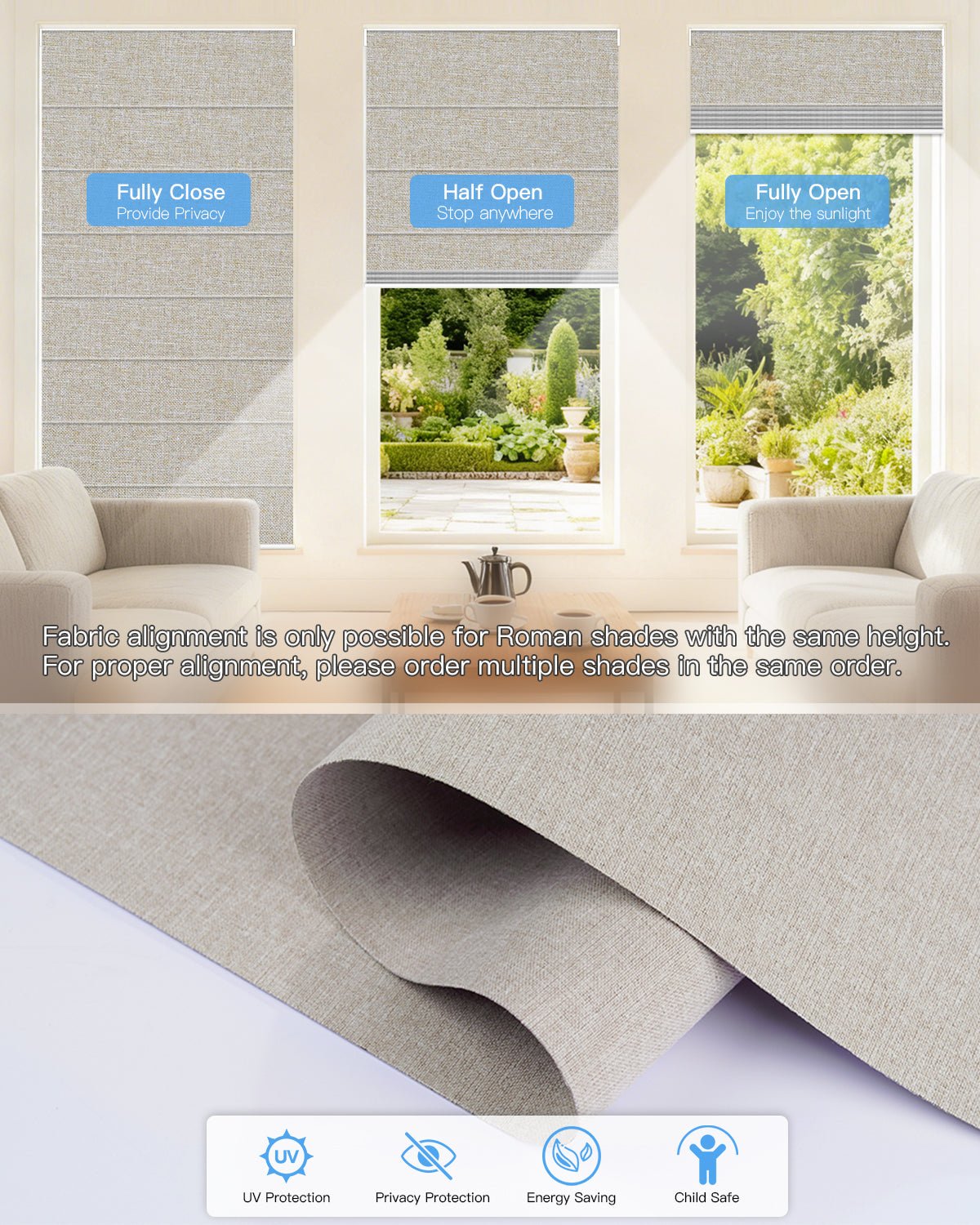 Motorized Blackout Roman Shades – Room Darkening, Custom Size - Tokblind