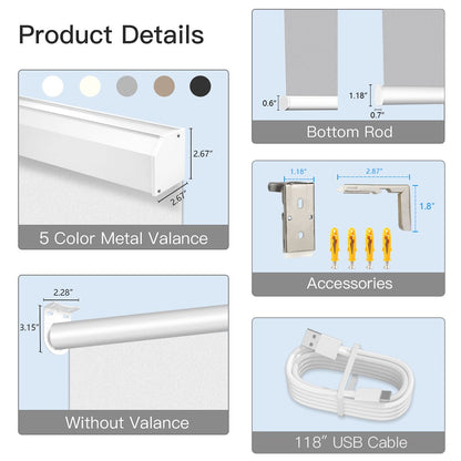 Motorized Light Filtering Roller Shades - Sheer White - Tokblind official